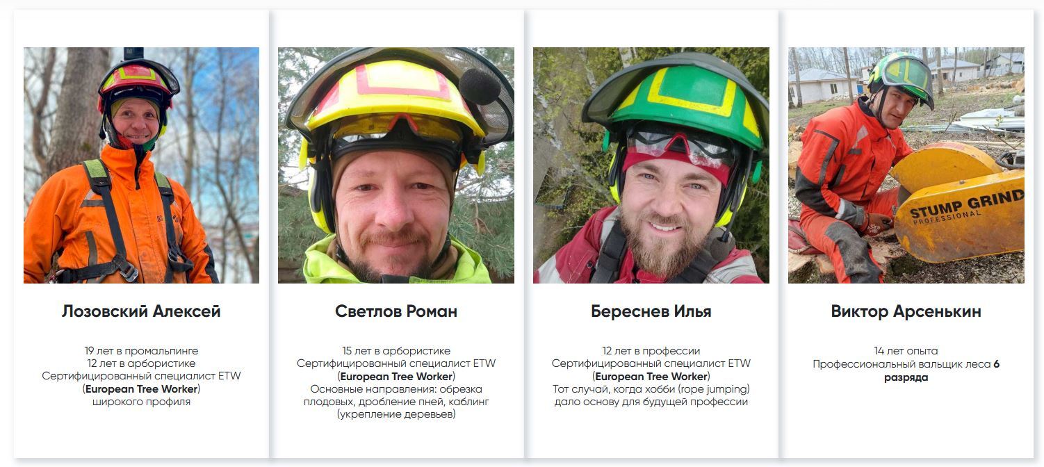 Фрагмент сайта с живыми фото специалистов